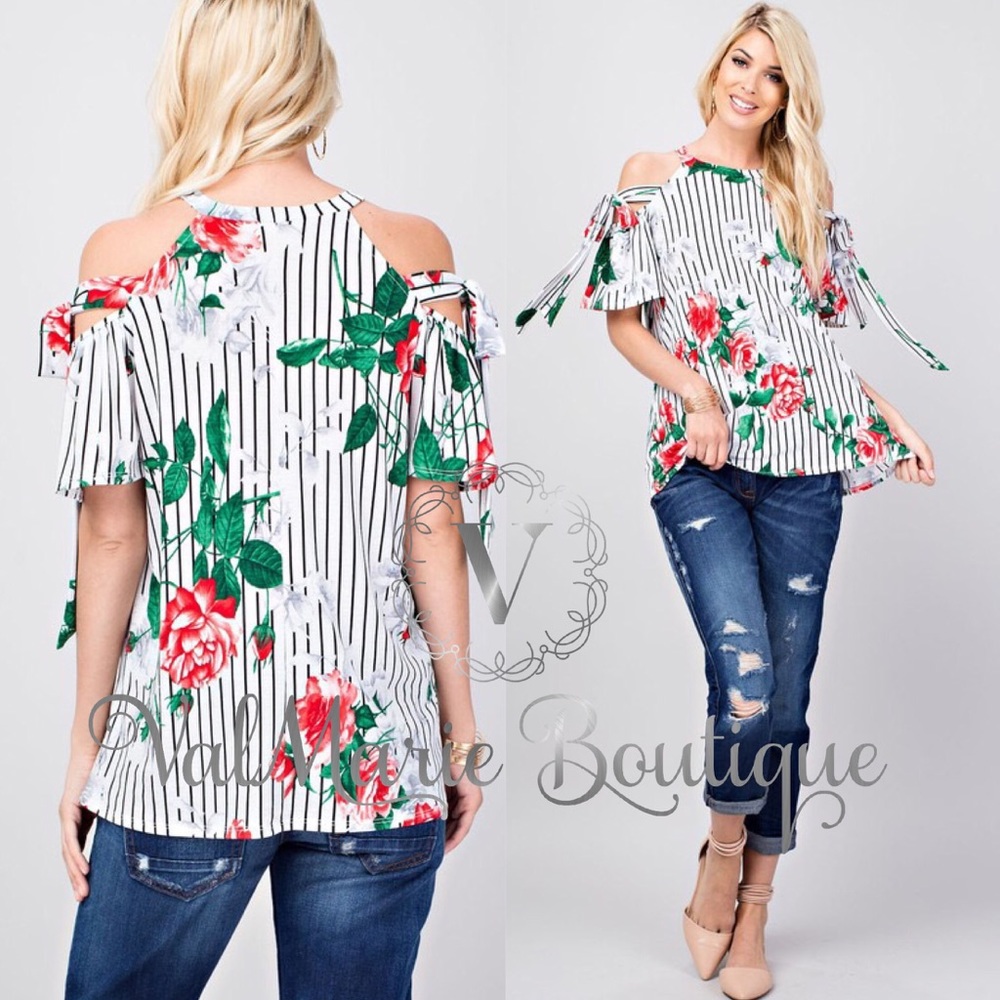 šLAST 1- Floral Stripe Blouse Top Shirt - Picture 3 of 4